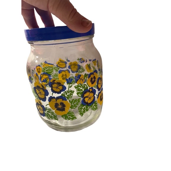 Vintage Pansies Flower Glass Jar Canister Retro, Glass Wide Mouth - Picture 4 of 6
